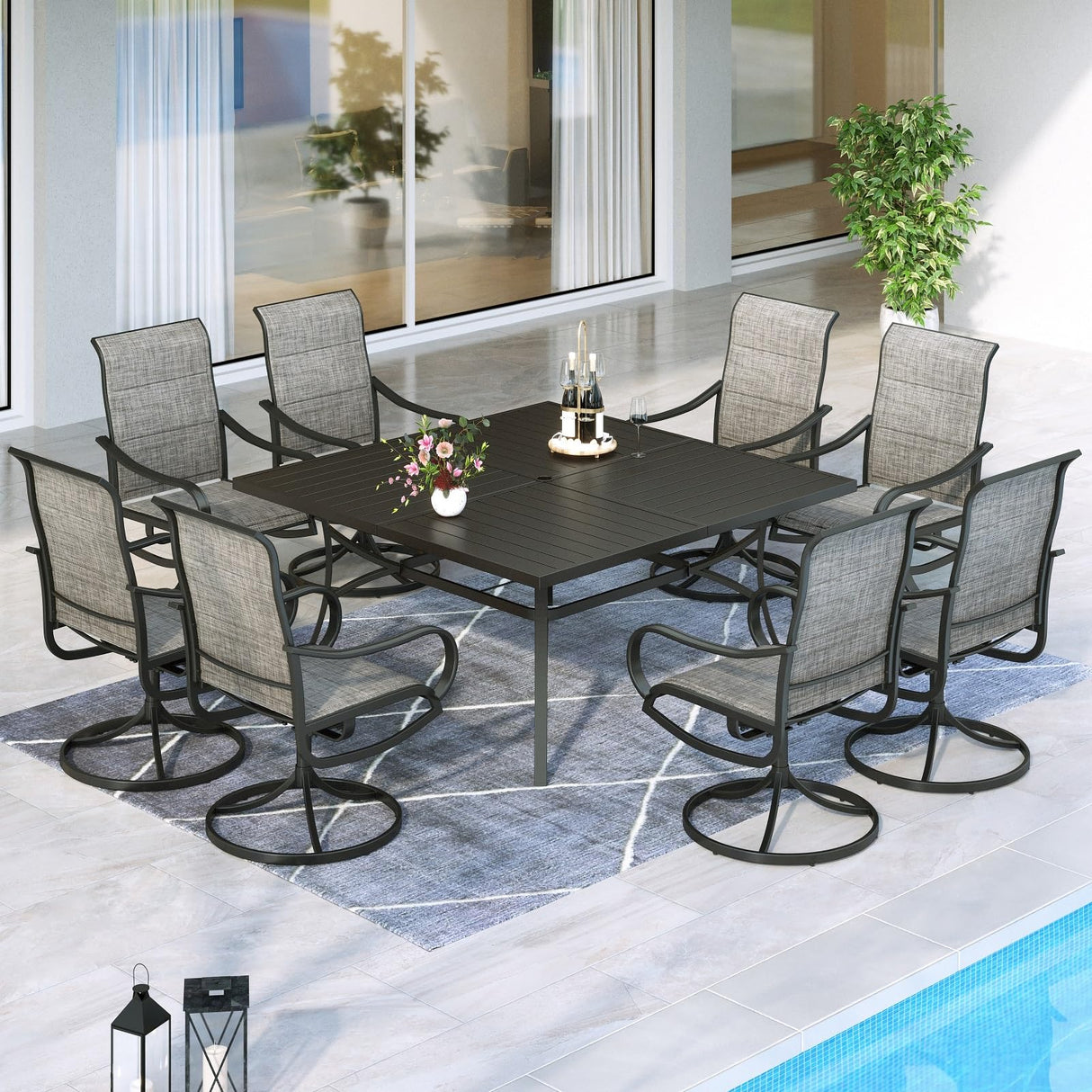 MFSTUDIO Patio Table and Chairs Set, Patio Dining Set for 8 with Umbrella Hole, 9 Piece Outdoor Patio Furniture Set for Deck/Backyard/Poolside/Garden MFSTUDIO