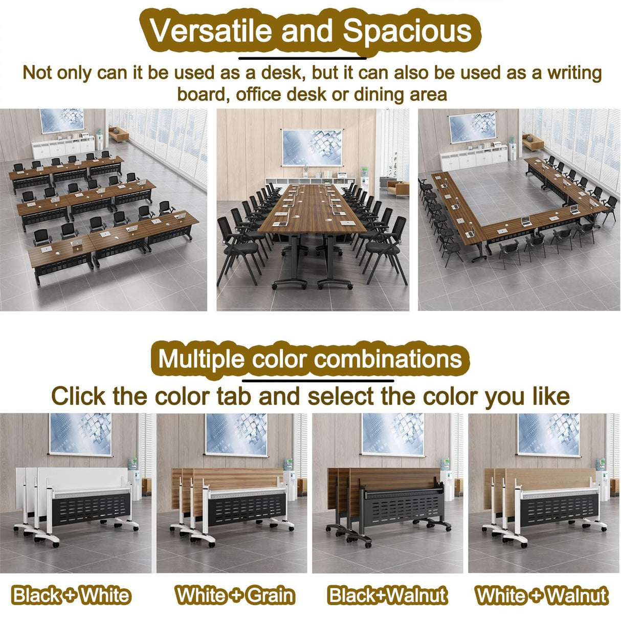 Folding Conference 1/2/4/6/8 Pack Table On Wheels Conference Room Table Flip Top Mobile Office Training Room Lockable Mobile Foldable Meeting Table Seminar Table for Home Office(8pack,47x20x30in) ZSPINJIA