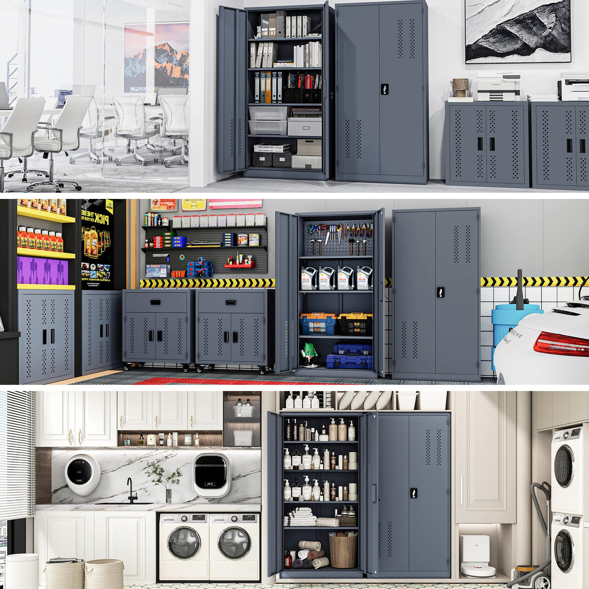 KAER Metal Garage Storage Locker 72" H Garage Cabinets with 2 Doors 4 Adjustable Shelves and Tool Board Tool Cabinets for Warehouse Basement Home Office - Assembly Required KAER