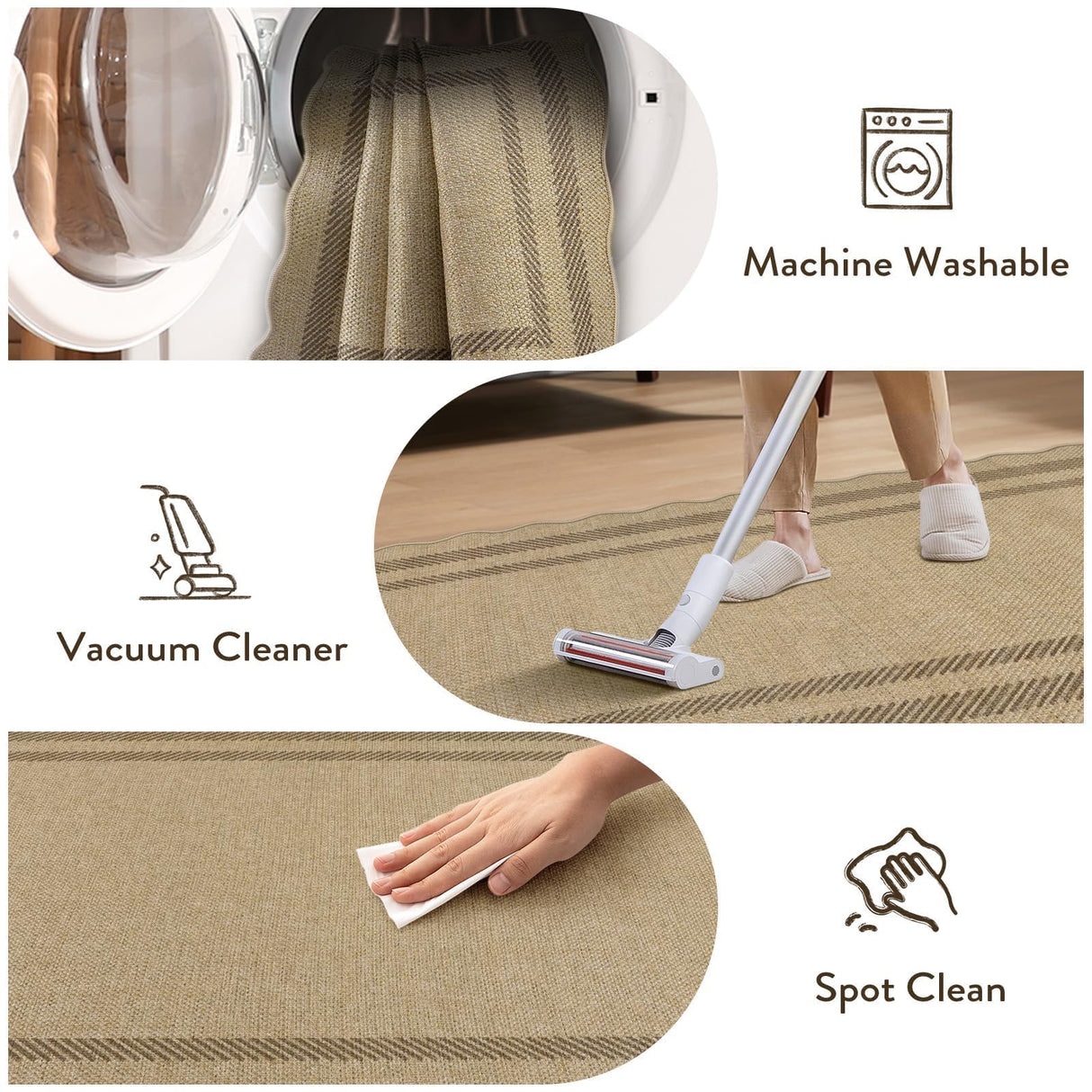 LIVEBOX Scalloped Easy Jute 3x5 Outdoor Rug, Washable Non-Slip Geometri Tan Rugs for Entryway, Indoor Outdoor Farmhouse Rug Morden Carpet Door Mat Area Rug for Bedroom Living Room Kitchen LIVEBOX