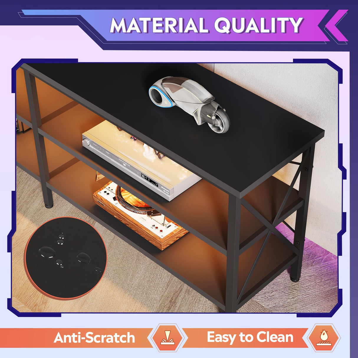 WLIVE TV Stand up to 70 Inch TV, 63" Entertainment Center with LED, TV Media Console with 3-Tier Storage Shelves for Living Room and Bedroom, Black WLIVE