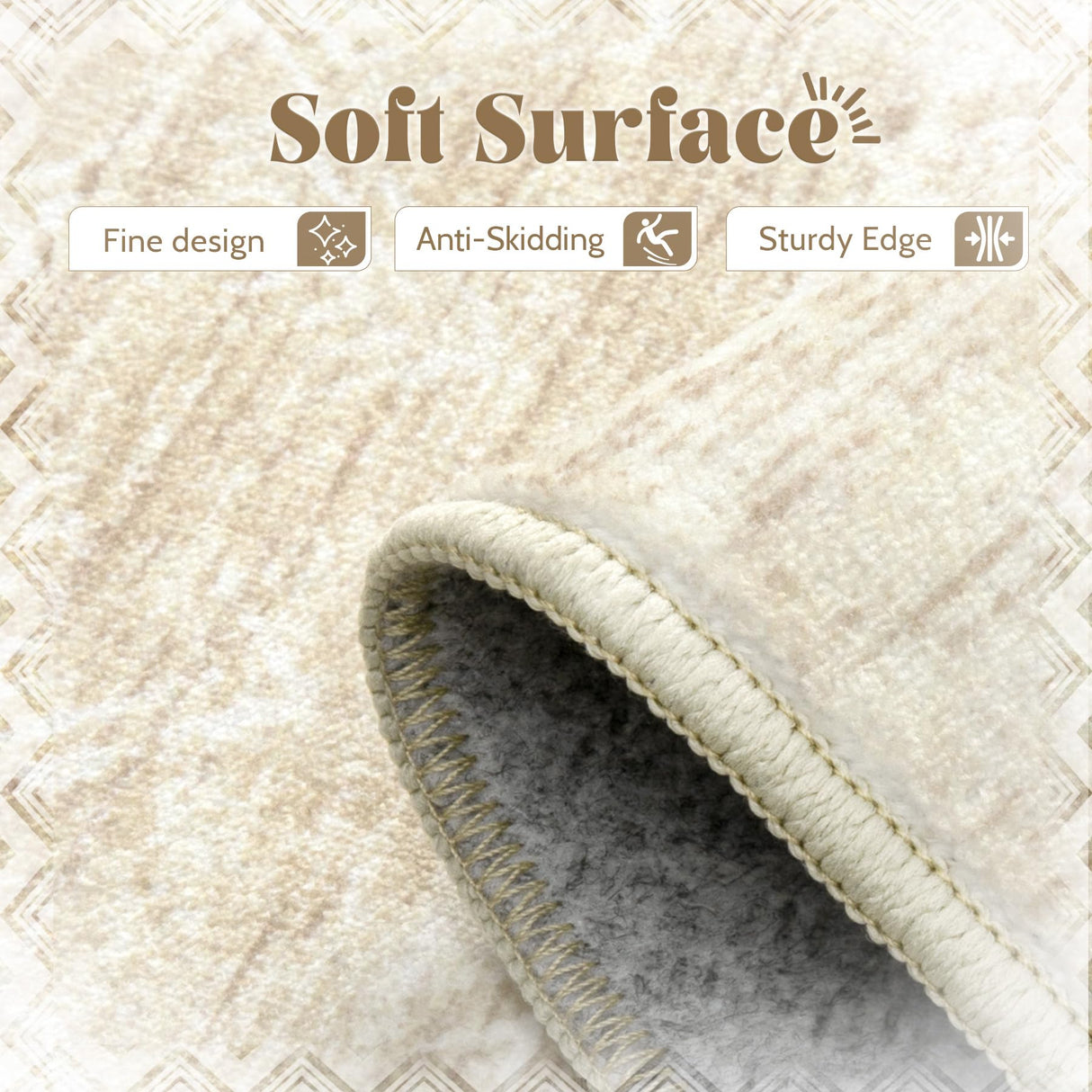 Washable Area Rug 5x7: Moroccan Rug for Living Room Geometric Boho Rug Farmhouse Non Slip Stain Resistant Rugs Low Pile Soft Carpet for Bedroom Dining Room Home Office Children Room (Beige,5'x7') VECARF