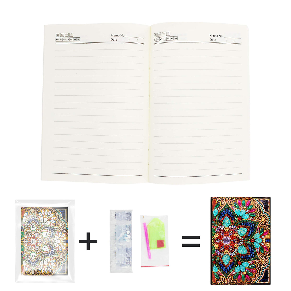 DIY 5D Diamond Art Painting Notebook Mandala Kits Cover Leather Special Shaped Journal Sketchbook Crystal Cross Stitch Art Hardcover Dairy Book by Number Festival Birthday Gift 20.7x14.2cm Generic