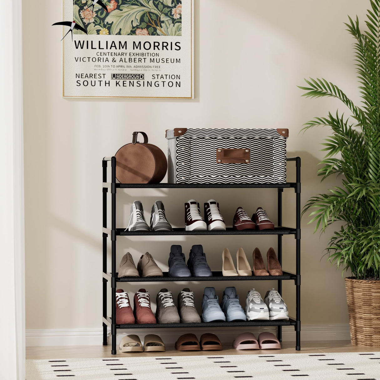 Nbwxcwbs Shoe Rack 4 Tier Shoe Organizer Shoe Storage Shoe Rack for Narrow Hallway Entryway Bedroom Easy Assembly (Black) Nbwxcwbs