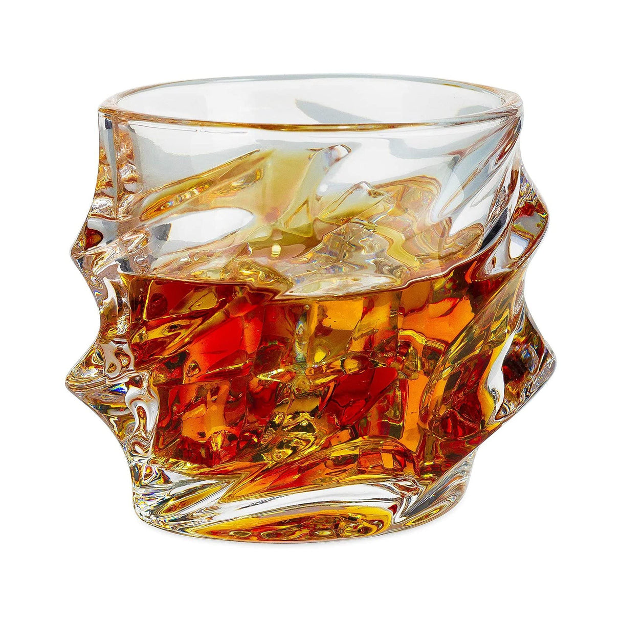 Glacier Mountain Whiskey Glasses and Liquor Decanter set | 4 Crystal Bourbon Glasses with Matching Whiskey Decanter on beautiful wood tray | Ideal Bourbon Gifts for Women & Men, Whiskey Decanter Sets The Wine Savant