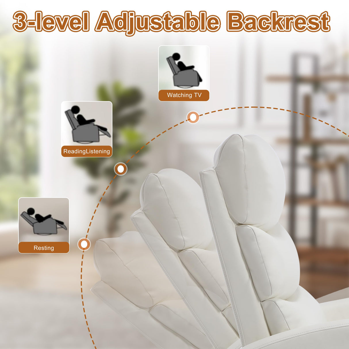 Manual Swivel Rocker Recliner Chair with Vibration Massage, Overstuffed Glider Chair with Lumbar Heat for Nursery, Living Room Reclining Sofa Chair, Faux Leather White Luxlen