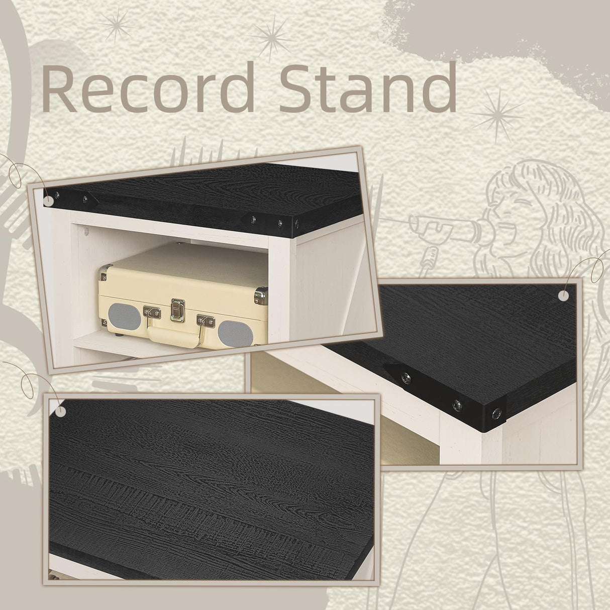 Record Player Stand with Vinyl Record Storage Holds up to 160 Albums,Large Wood Record Player Table Dispaly Shelf,White Turntable Stand Cabinet for Living Room,Bedroom,Office 8 Joaxswe