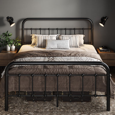 Allewie Full Size Metal Platform Bed Frame with Victorian Style Wrought Iron-Art Headboard/Footboard, No Box Spring Required, Black