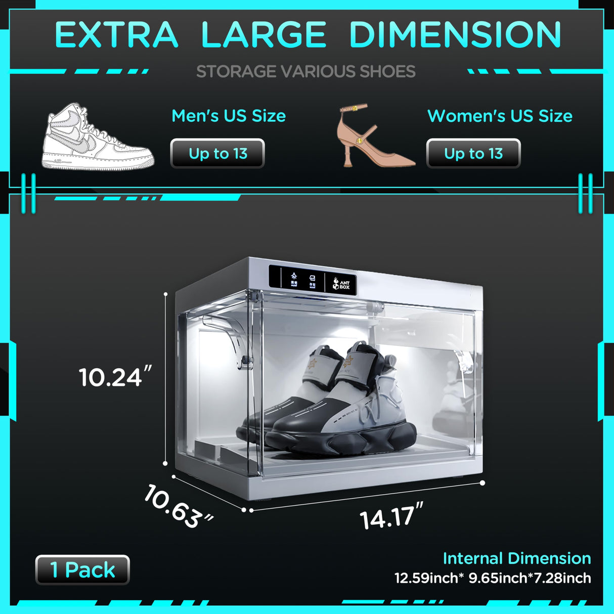 ANTBOX Shoe Organizer LED Smart Control,Auto-Shoe Boxes Clear Plastic Stackable for Sneaker Display Case and Collection Crate,Auto-Opening Shoe Storage Box (1pack) White ANTBOX