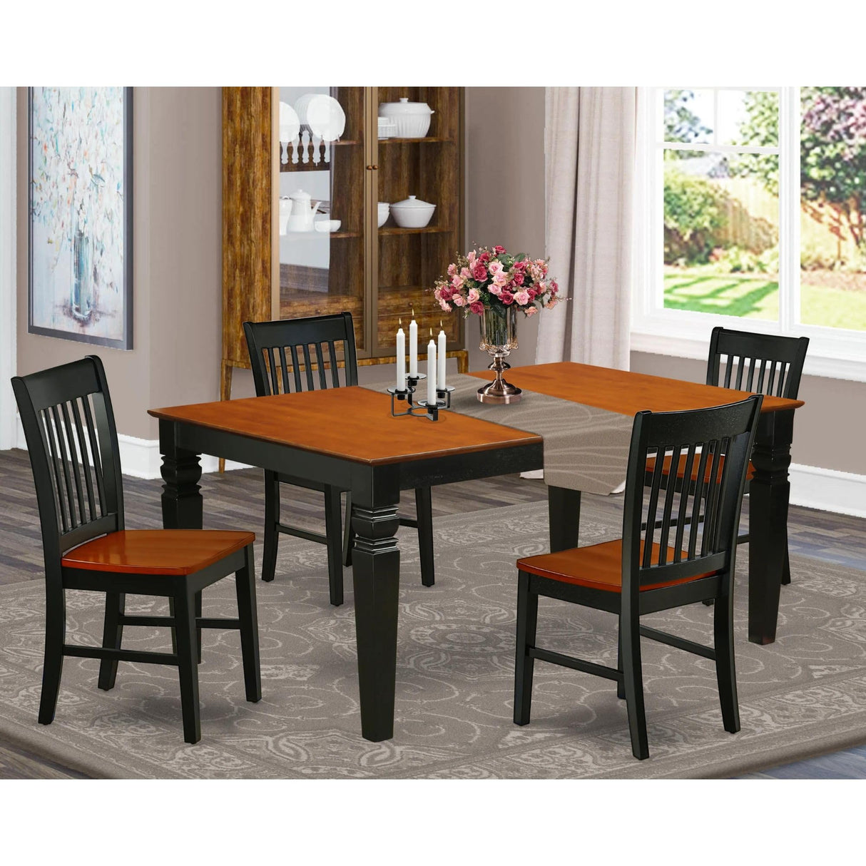 East West Furniture WENO5-BCH-W 5 Piece Kitchen Set for 4 Includes a Rectangle Room Table with Butterfly Leaf and 4 Dining Chairs, 42x60 Inch East West Furniture