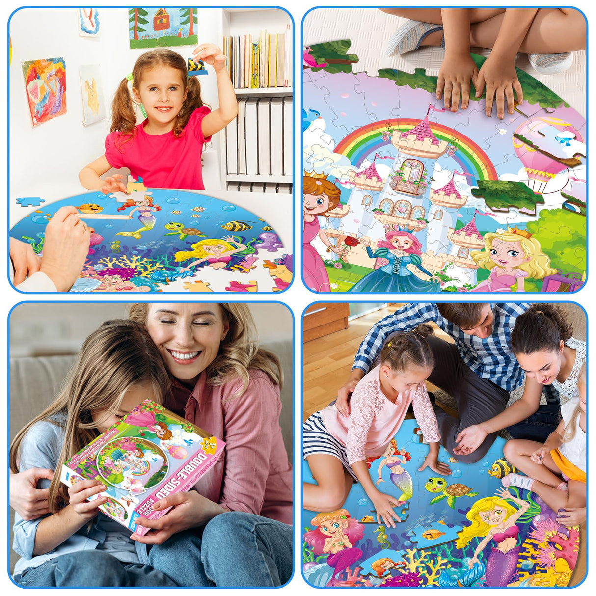 71Pcs Floor Puzzles for Kids Ages 3-5 Jigsaw Puzzles for Girls Princess Mermaid Double Sided Puzzle for Kids Castle Princess Xmas Party Supplies Mermaid Toys Educational Toys ZOIIWA