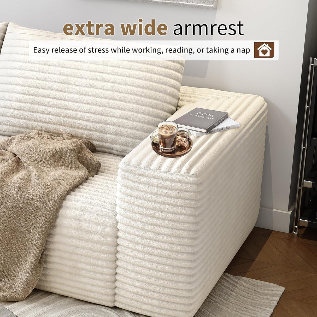 63" Cloud Loveseat Sofa - Boneless Deep Seat 2-Seater, No Assembly Foam Floor Couch, Plush Corduroy Fabric, Modern Living Room Sofa for Small Space Apartment, Bedroom, Office (White, 63") Klwenas Maec