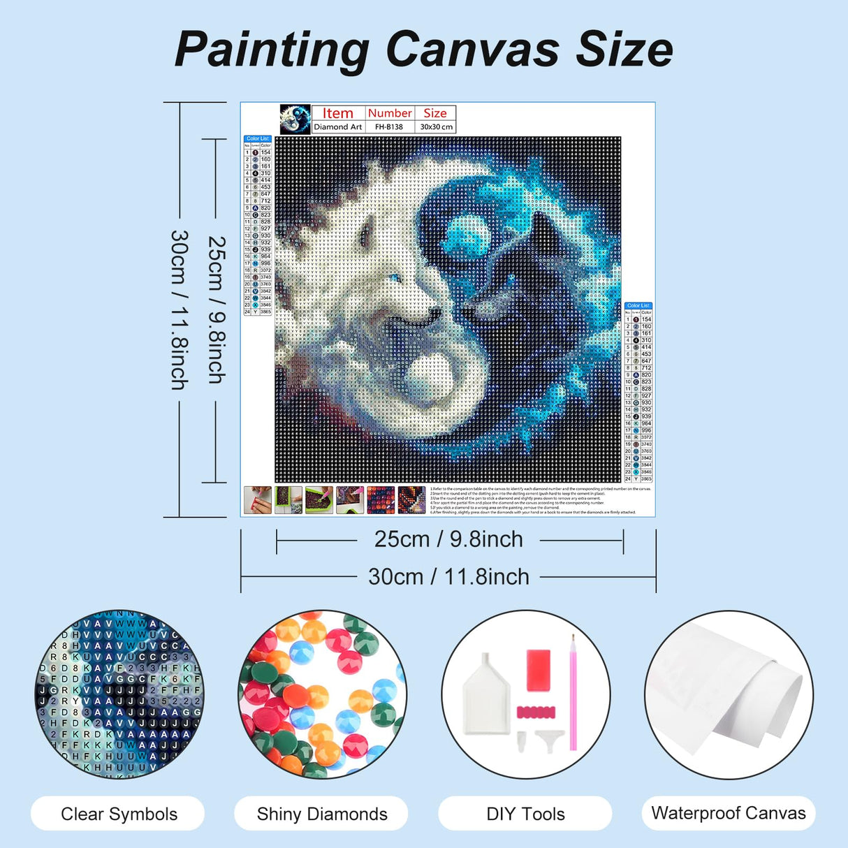 FHBUBPUP Wolf Diamond Painting Kits for Adults, Tai Chi Wolf Diamond Art Kits for Beginners, 5D DIY Full Drill Round Diamond Dot Gem Art, Craft Gift Suitable for Home Wall Decoration 12×12Inch FHBUBPUP