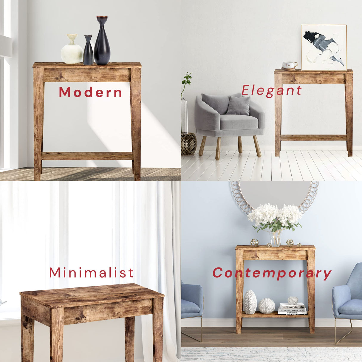 Safdie & Co Rustic Farmhouse Entry Table, Brown Solid Wood Console Table, Use As Doorway Table, Hallway Desk, or Accent Furniture for Decorating Safdie