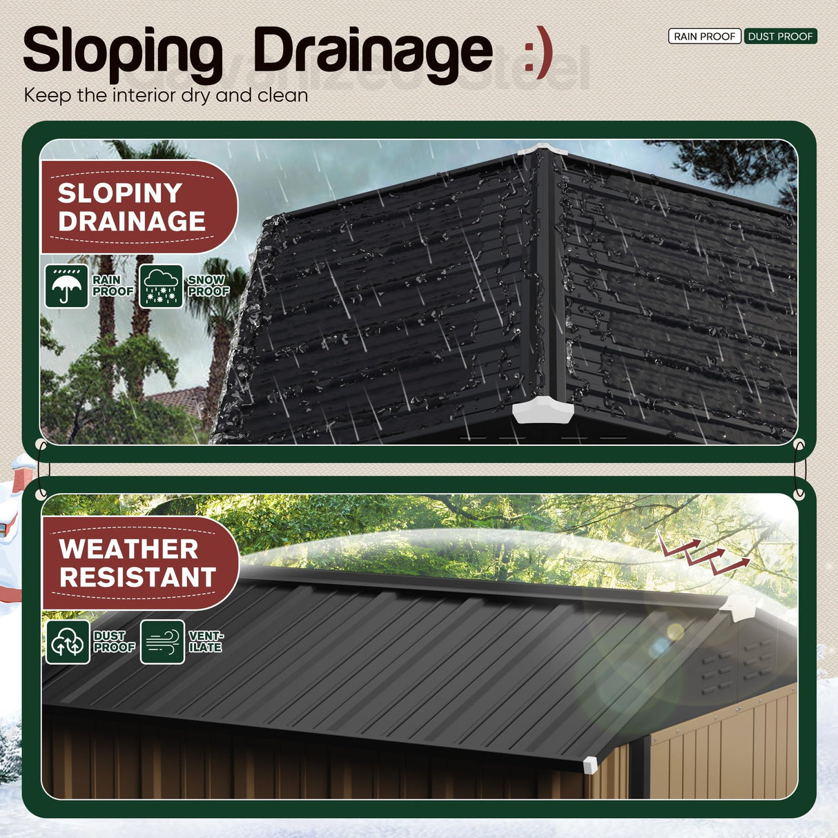 GUNJI 8 x 6 FT Shed Outdoor Storage Shed Metal Garden Shed with Lockable Door Outside Waterproof Tool Shed for Backyard, Patio, Lawn (Brown) GUNJI