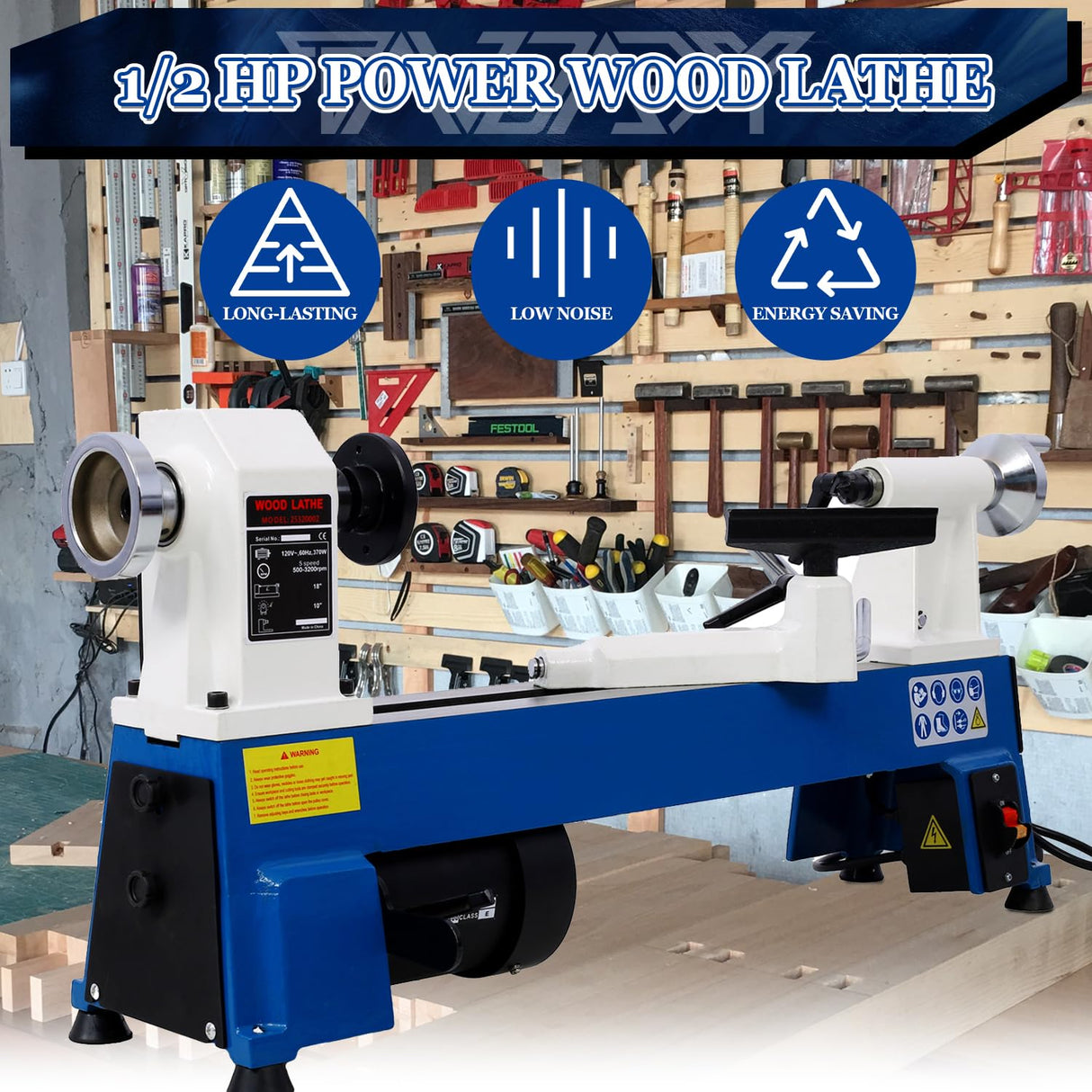 Tandagy 1/2HP Power Wood Lathe 10" x 18" Benchtop Wood Lathe Professional Wood Lathe Machine with 5 Variable Speeds 500 750 1150 1800 3200RPM Mini Wood Turning Lathe Machine for Woodworking Tandagy