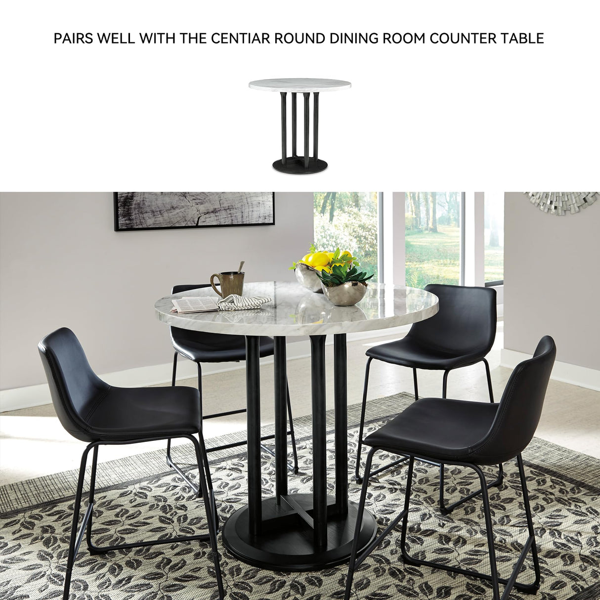 Signature Design by Ashley Centiar 24" Counter Height Modern Bucket Barstool, 2 Count, Black Signature Design by Ashley