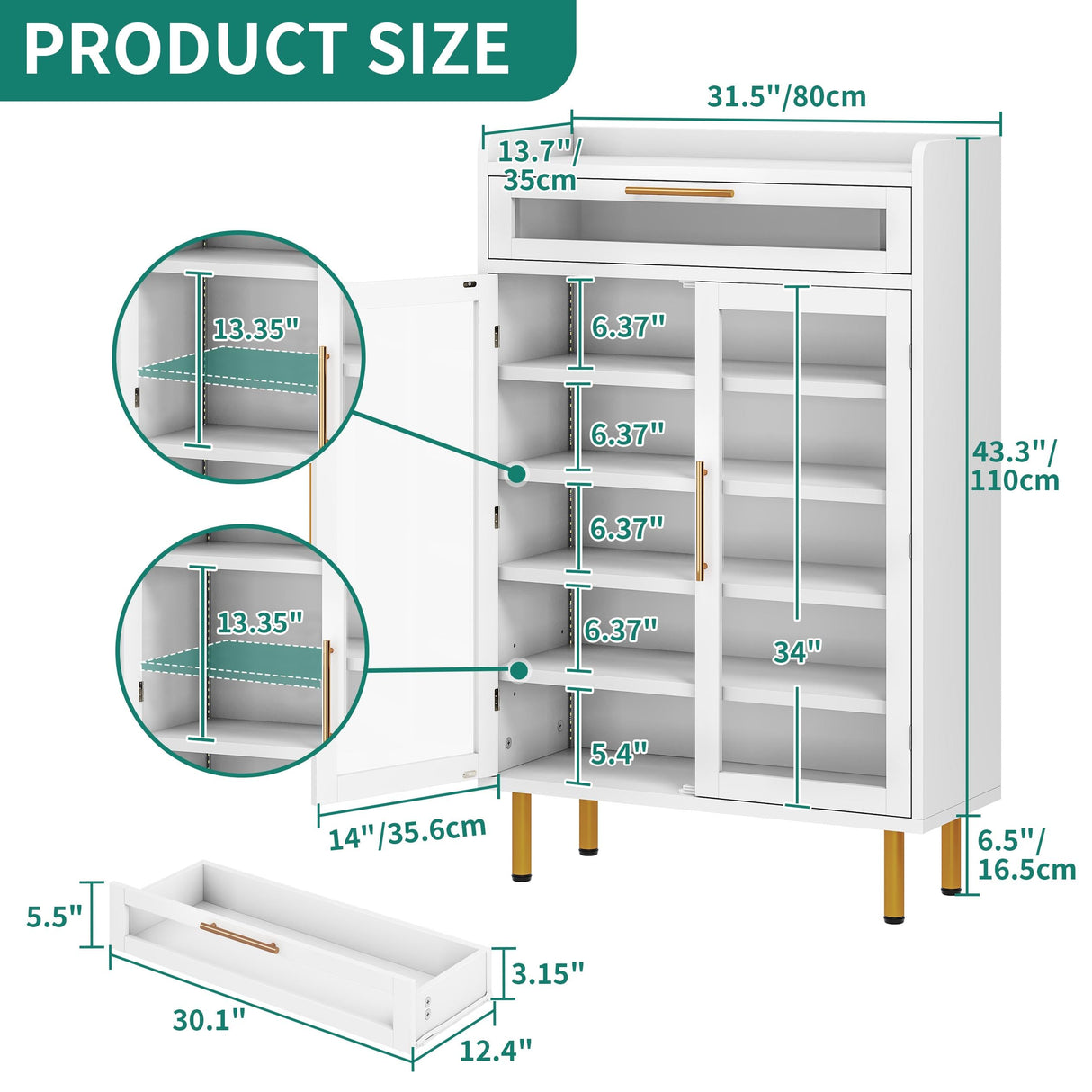 YITAHOME Shoe Cabinet Entryway, Modern Shoe Storage Wooden with Drawer and LED Lights, Freestanding Shoe Organizer Narrow Farmhouse Shoe Cabinet for Living Room, White-LED YITAHOME