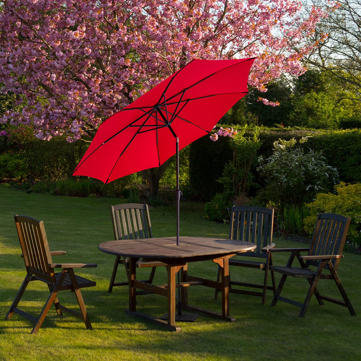 FLAME&SHADE 11 ft Outdoor Market Patio Table Umbrella with Fiberglass Rib Tips and Tilt, Red FLAME&SHADE