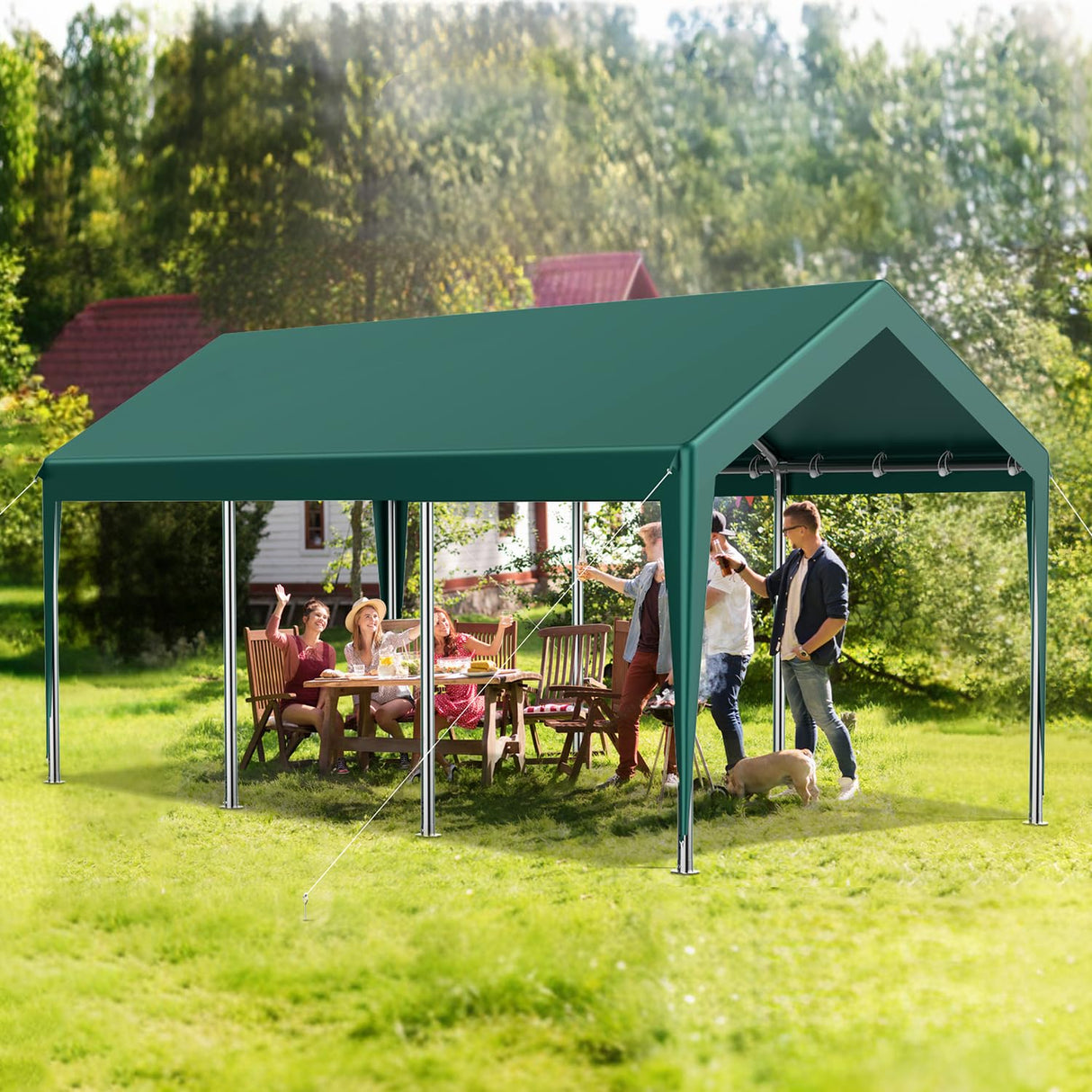 Raxmolo 12x20FT Heavy Duty Carport, Portable Car Canopy Garage Boat Shelter Party Tent, UV Resistant Waterproof Carport Canopy with Four Wind-Resistant Ropes (Green) Raxmolo
