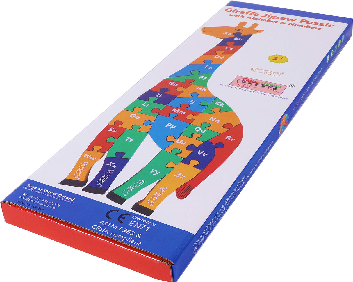 TOWO Wooden Giraffe Alphabet Blocks and Number Blocks Jigsaw Puzzle 41 cm Large Size 2 in 1 ABC Number Puzzle - Wooden Letter Blocks Puzzle Number Puzzles Educational Toys for 3 Year olds Toys of Wood Oxford