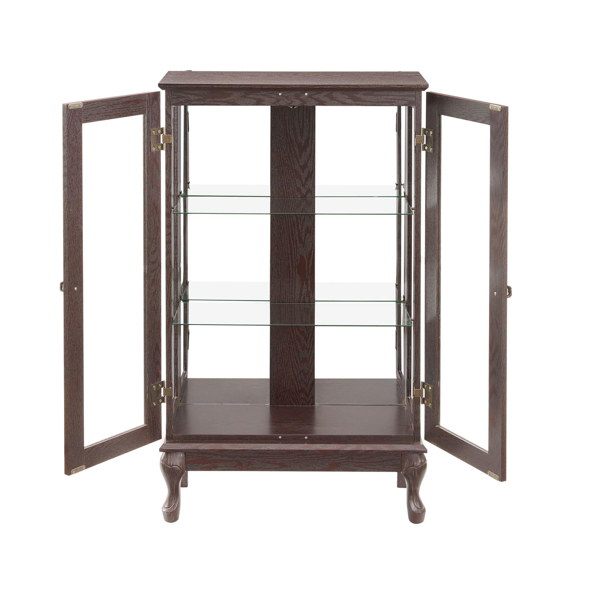 HRVEOCEI Curio Cabinet with Lighted, Display Cabinet with Glass Doors, Corner China Cabinet with Tempered Adjustable Glass Shelves & Carved Decoration(Brown) HRVEOCEI
