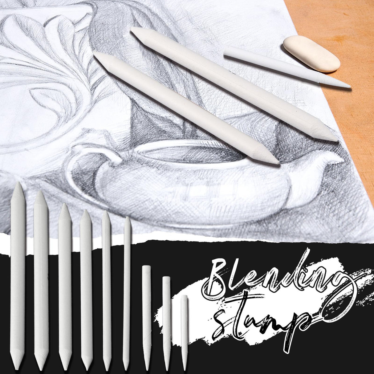 Fulmoon 288 Pcs Blending Stump and Tortillion Set Paper Art Blenders Blend Stumps for Drawing Shading Drawing Supplies Pencil Sketch Paint Tools for Student (Assorted,Mixed Sizes) Fulmoon