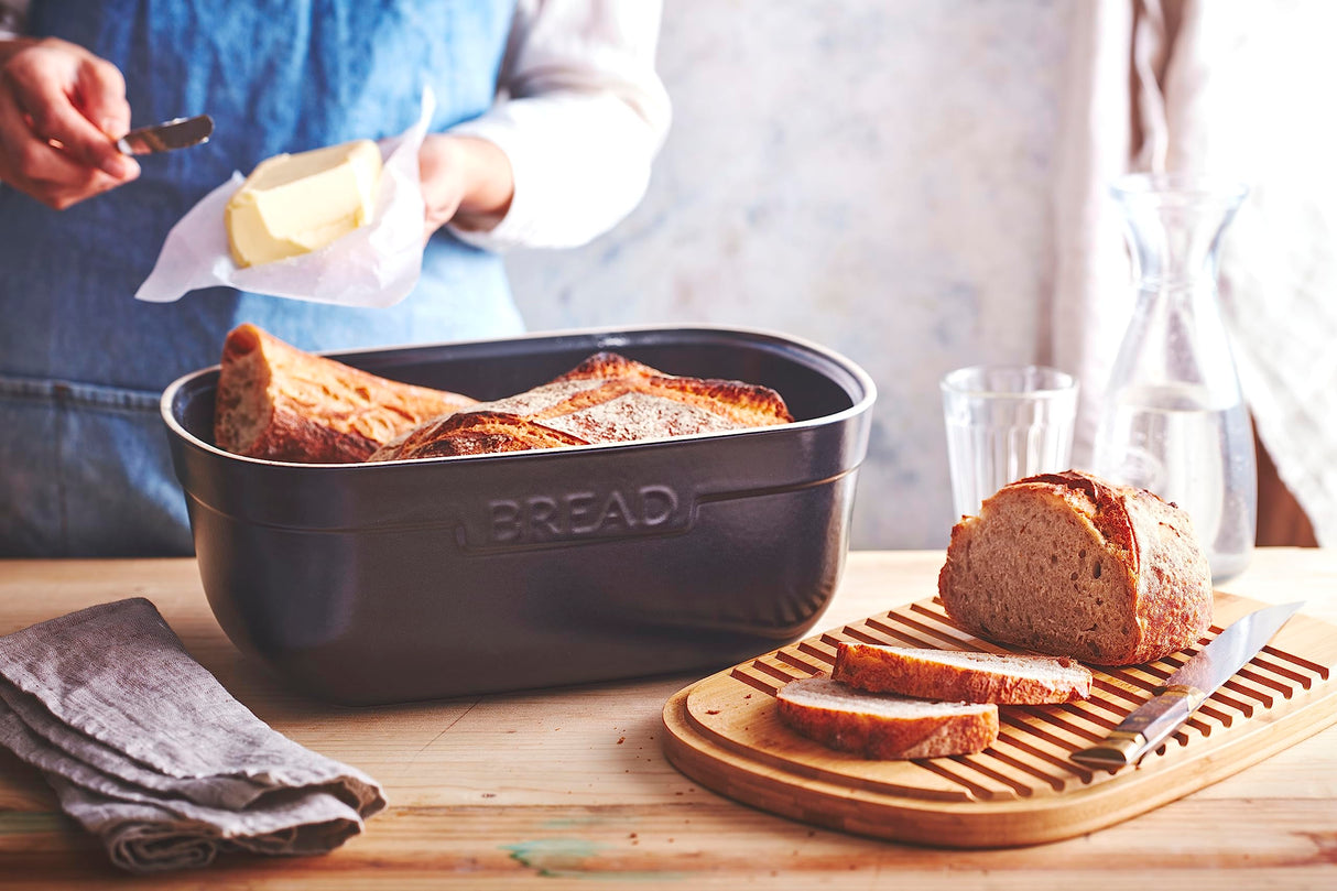 Emile Henry Bread Box, 14 x 9.5 x 6 inches, Black Truffle Emile Henry