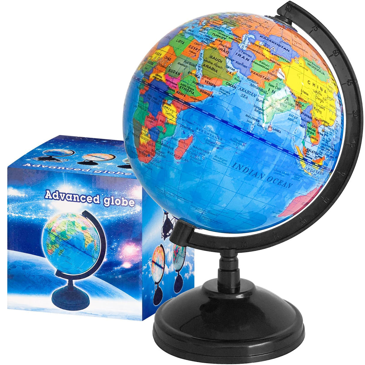 8'' Rotating World Globe with Stand,Decorative Spinning Earth Globe,Geographic Educational World Globe for Kids Classroom Tools,Desk Decorations,Gifts Rrshnsgv