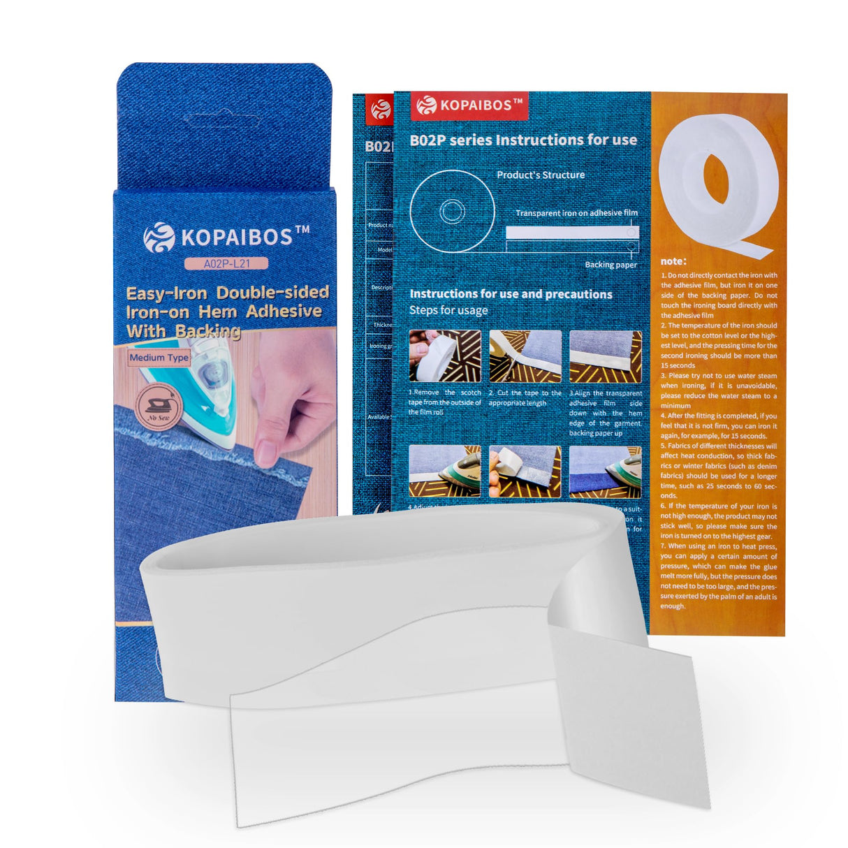 KOPAIBOS 2 Inch 5 Yards Heavy Double-Sided Iron on Hemming Tape with Backing No sew Fabric Tape for Curtains Webbing Sofa Decorations Appliques Embroidery Patches KOPAIBOS