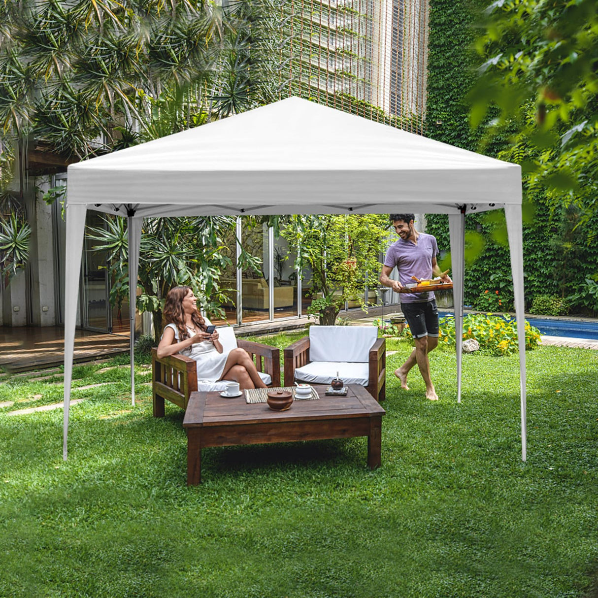 VINGLI 10x10 Pop Up Canopy Tent with Sidewalls, Outdoor Gazebo Canopy Tent, Patio Event Tents Outdoor Commercial Canopy for Parties (White) VINGLI