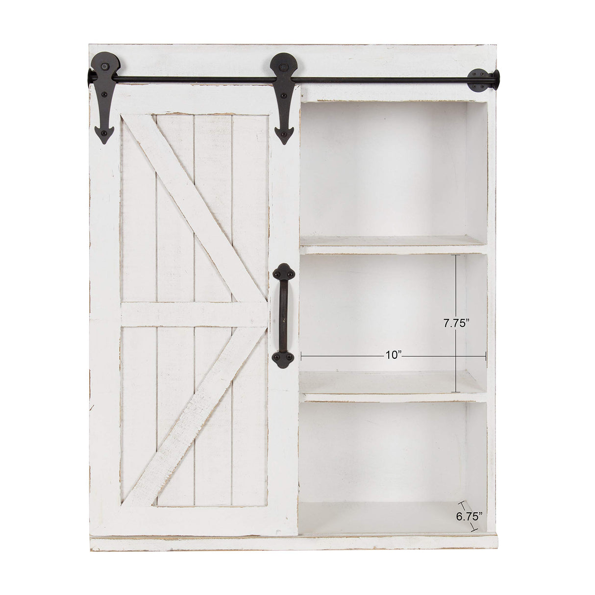 Kate and Laurel Cates Modern Farmhouse Decorative Wood Wall Storage Shelving Cabinet with Sliding Barn Door, Rustic White Kate and Laurel