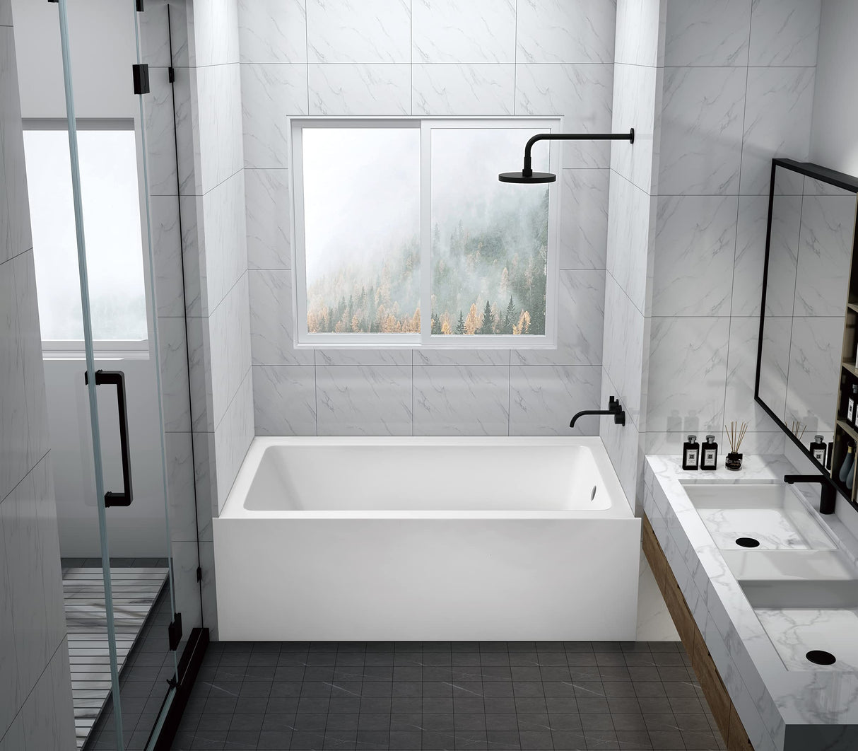 Aqua Eden VTAP6032R22C 60-Inch Anti-Skid Acrylic 3-Wall Alcove Tub with Right Hand Drain Hole, White Kingston Brass