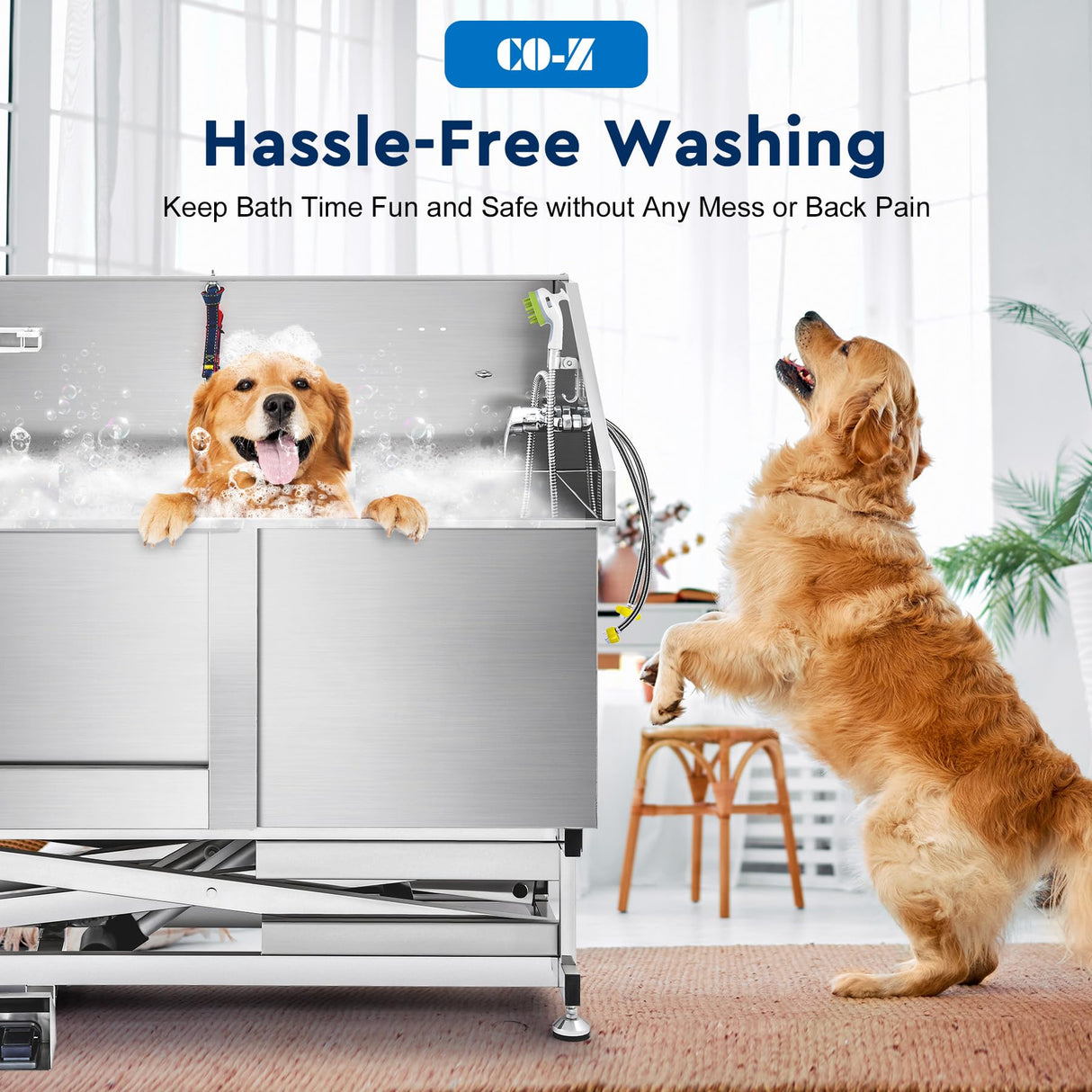 CO-Z 50" Electric Dog Bathing Station Height Adjjustable, Professional Stainless Steel Dog Grooming Bathtub for Medium Small Dogs,Dog Washing Station for Home with Faucet and Accessories CO-Z