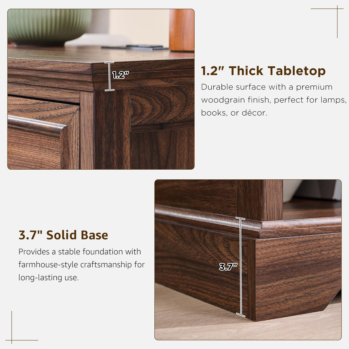 ACCOHOHO 18" Farmhouse Nightstand with Charging Station, Bedside Table with Drawer and Large Open Shelf, Rustic End Table for Bedroom - Brown ACCOHOHO