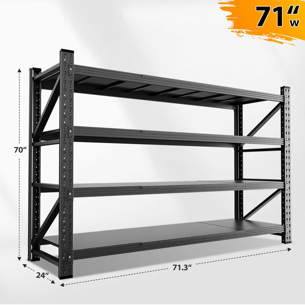 Anxxsu 5000LBS Storage Shelves, 71" W Heavy Duty Garage Shelving Unit, Adjustable Industrial Shelving, 4 Tier Metal Shelving for Garage, Supermarket, Warehouse, 71" W x 24" D x 70" H Anxxsu