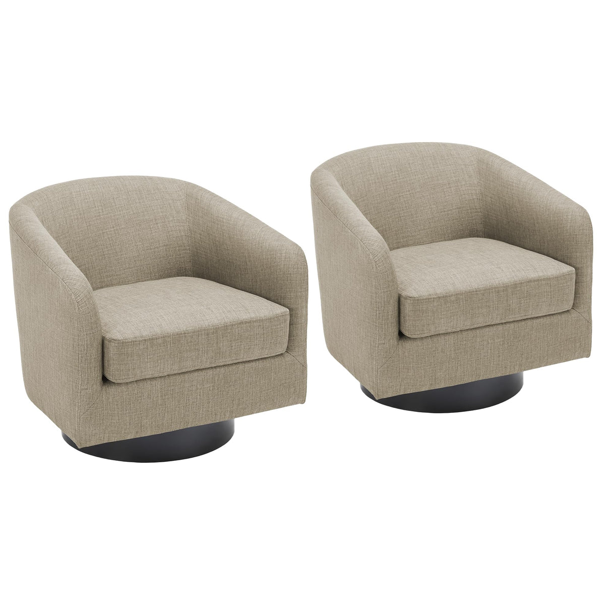 UIXE Swivel Accent Chairs Set of 2, Barrel Club Chair Upholstered Armchair in Fabric for Living Room, Round Arm Chair Bedroom Single Sofa Reading Seat - Light Brown UIXE