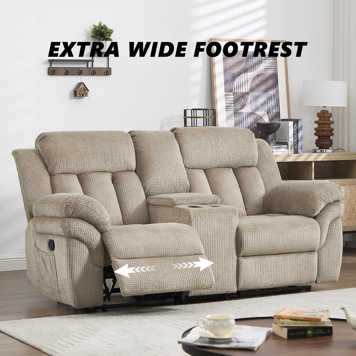 CANMOV Recliner Sofa Set, Manual Recliner Loveseat with Overstuffed Armrest for Living Room,Bedroom Furniture,Office,2 Seat Light Brown CANMOV