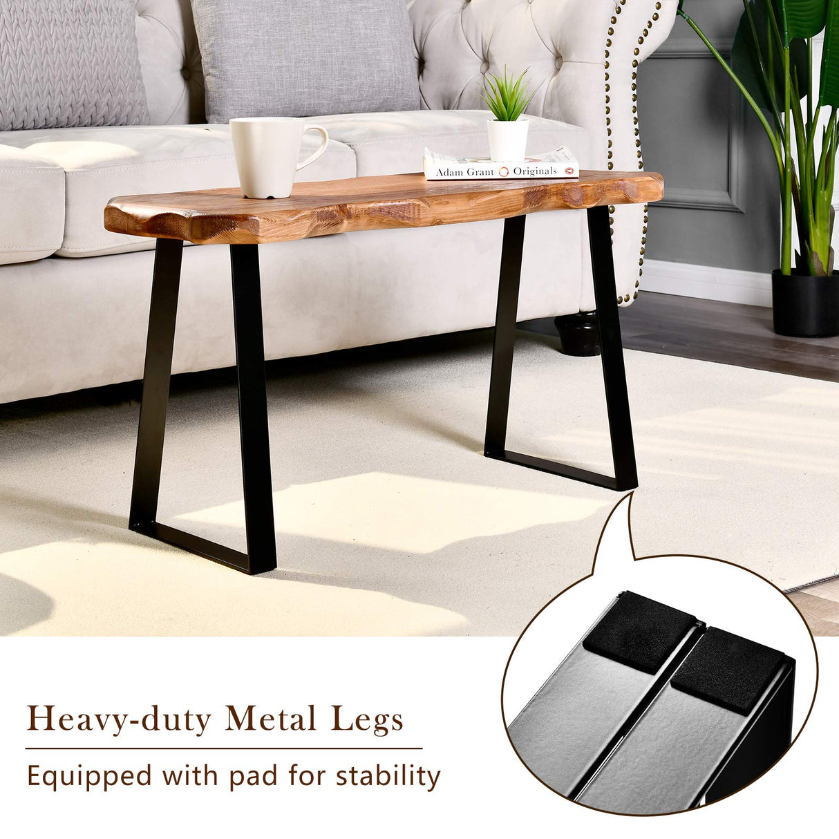 WELLAND Wood Entryway Bench with Metal Legs, Mid-Century Modern Bench for Living Room, Indoor, Porch, Farmhouse WELLAND