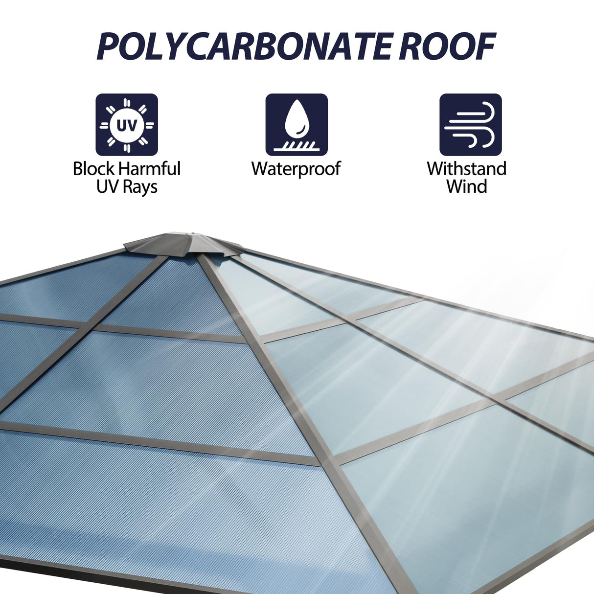 Raysfung 10'x10' Hardtop Gazebo, Outdoor Polycarbonate Roof Gazebo Metal Frame Permanent Pavilion with Netting & Curtains for Garden, Patio, Lawns(Grey) Raysfung