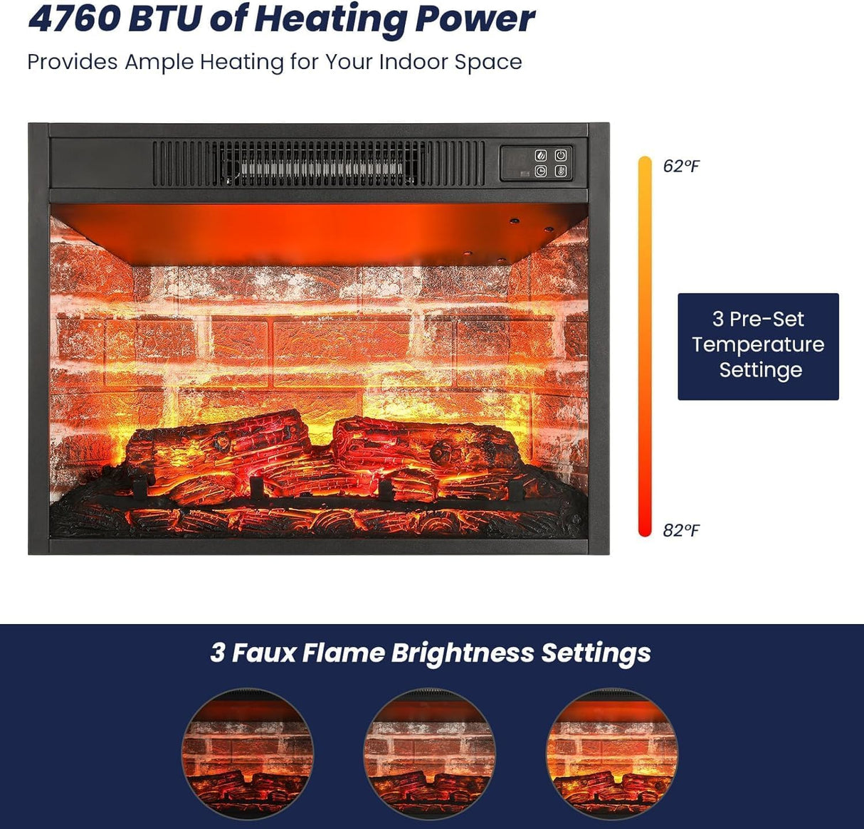 44" Electric Fireplace Mantel, LED Farmhouse TV Stand with Electric Fireplace Heater, Stacked Stone Surround and Remote Control 3D Realistic Flame, White Fireplace for Living Room Bedroom Naice