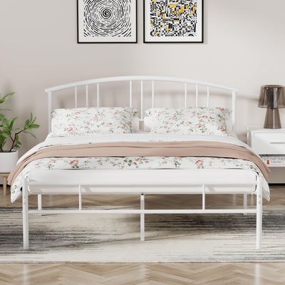 VECELO 14 inch Queen Bed Frame White Beds Metal Platform Mattress Foundation with headboard Footboard Steel Slat Support/No Box Spring Needed/Easy Assembly