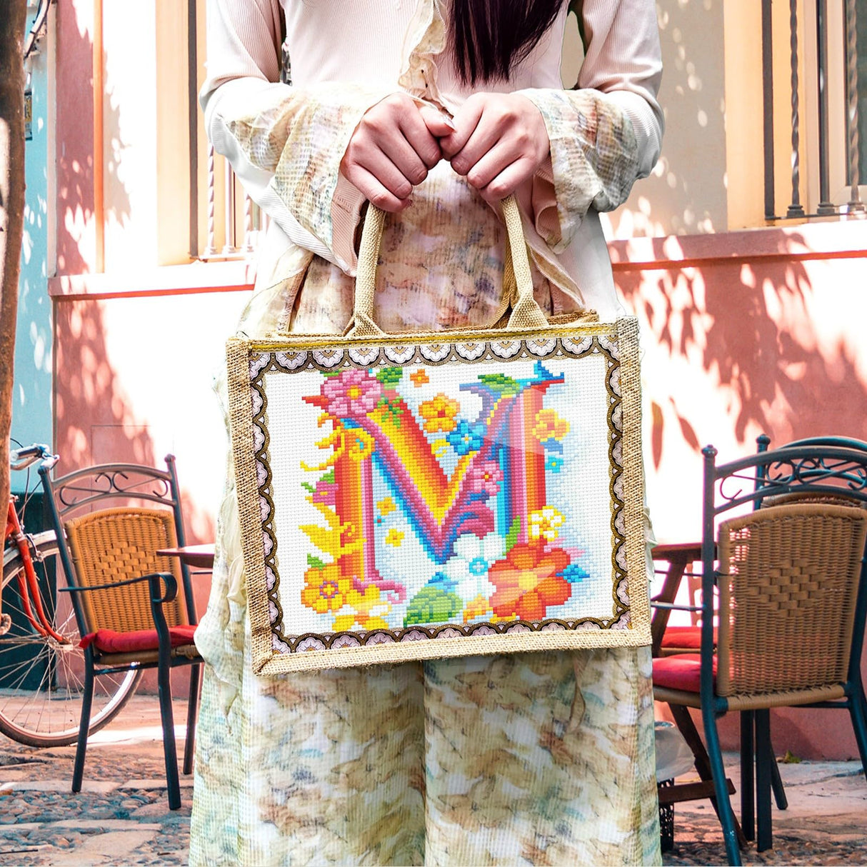 5D Diamond Art Painting Tote Bag Kit, DIY Painting Handbag Kits, Art Bag for Home Organizer (Single Side Dot Diamond)-M-1 WoodArtSupply