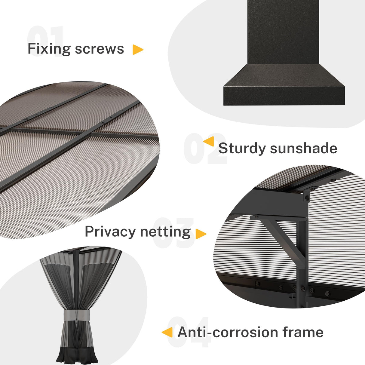 RTDTD 10' x 12' Gazebo,Hard Top Lean to Gazebo Wall Mount Heavy Hardtop Gazebo Outdoor Pergola with Curtains and Netting for Patio Garden Lawn Backyard Deck (Grey) RTDTD