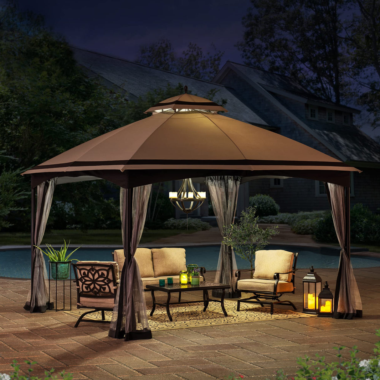 Sunjoy Miro 10.5 ft. x 13 ft. Gray and Black 2-Tier Steel Gazebo Sunjoy