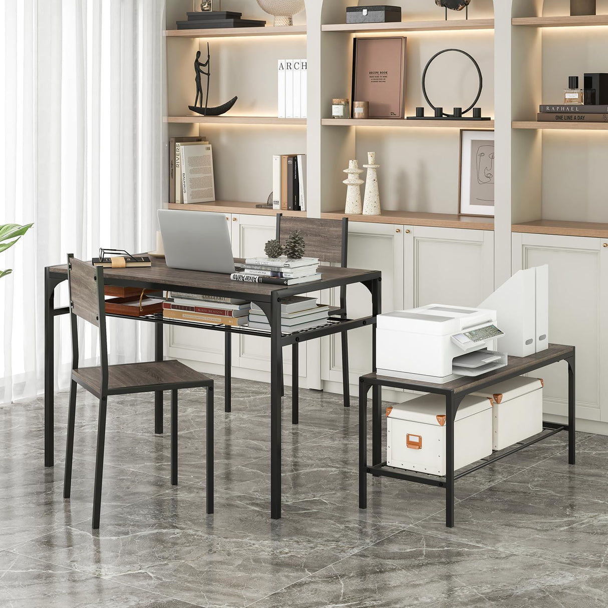 Tangkula Dining Table Set for 4, Kitchen Table and 2 Chairs for 4 with Bench, Additonal Storage Rack, 4 Piece Dining Table Set for Small Space, Apartment Tangkula