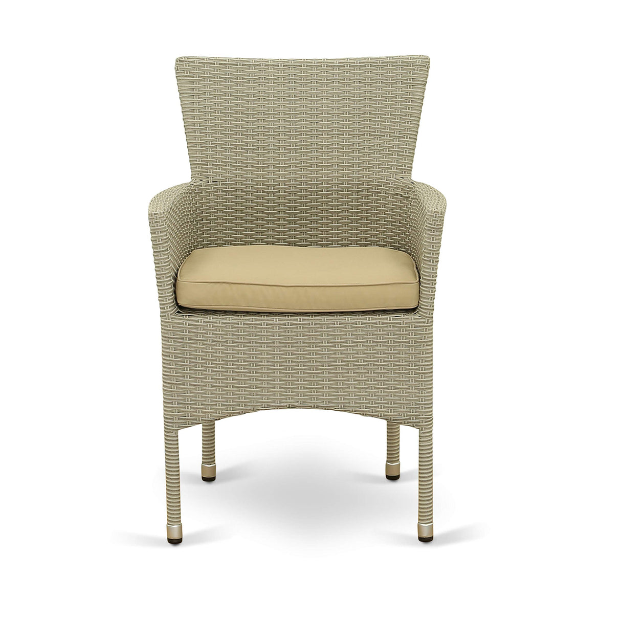 East West Furniture OSBK7-03A Oslo 7 Piece Patio Furniture Wicker Outdoor Set Includes a Rectangle Dining Table with Glass Top and 6 Backyard Armchair with Cushion, 36x60 Inch East West Furniture