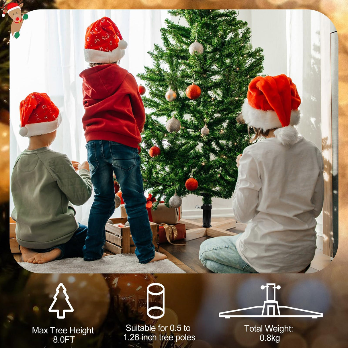 Soaoo Wood Christmas Tree Stand 15.7 Inch Replacement Xmas Tree Stand Base Stable Fake Christmas Tree Base with Thumb Screw Adjustable Fits 0.5 to 1.26 Inch Tree Pole for Artificial Tree (Black Pole) Soaoo