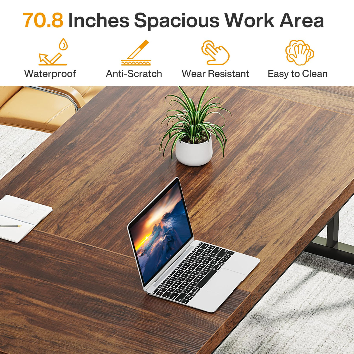 Tribesigns 70.8-Inch Executive Desk, Large Computer Office Desk Workstation, Modern Simple Style Laptop Desk Study Writing Table Business Furniture for Home Office (Brown/Black, 70.8 Inch) Tribesigns