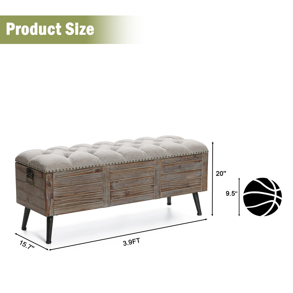 LuxenHome Storage Bench for Bedroom, 47" Wood Upholstered Bench with Storage and Seating, Luxury Beige and Brown Farmhouse End of Bed Bench, Storage Ottoman Bench for Living Room/Bedroom/Entryway LuxenHöme